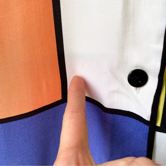 80s Vintage Colourful Geometric Print Mondrian Short Sleeves Button Down Shirt - Picture 6 of 8